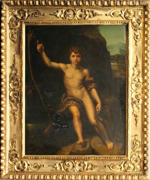 San Giovannino, olio su tela, fine XVIII sec., cm 70 x 55, entro cornice.