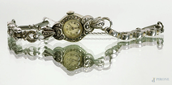 Orologio da donna Union Special, cassa e cinturini in metallo argentato con zirconi