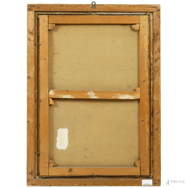 Madonna con Bambino, olio su tela, cm 90x60, firmato in basso a destra, entro cornice