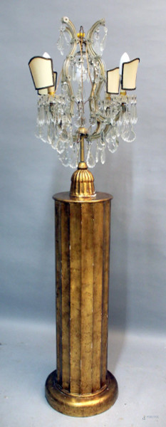 Colonna scanalata in legno dorato sormontata da lampada, H 170, primi &#39;900.