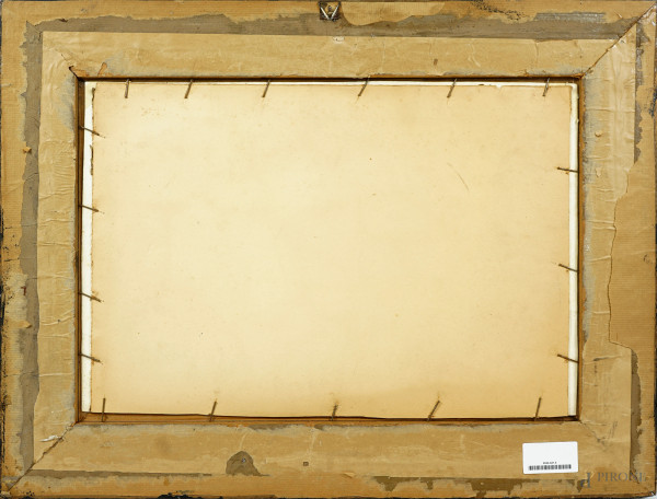 Paesaggio con acquedotto, XIX secolo, acquerello su carta, cm 32x50, entro cornice, (difetti)