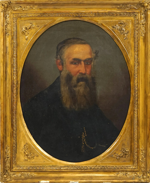Ritratto d'uomo con barba, olio su tela, cm 65x61, XIX secolo, entro cornice