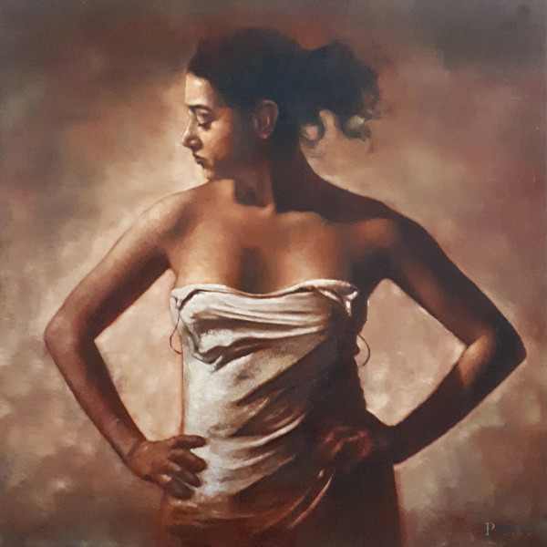Antonio De Chiara, Clarice, dipinto ad olio su tela, 2004, cm 70x70, firma e titolo al retro