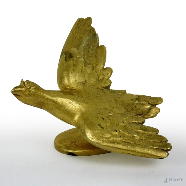 Colomba, multiplo in bronzo dorato, ES. 54/300, cm h 11,5x16x20, firmato Giacomo Manzù.