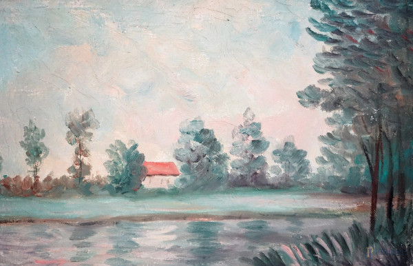 Lotto di quattro dipinti ad olio su tela e compensato raffiguranti soggetti diversi, misure max c...