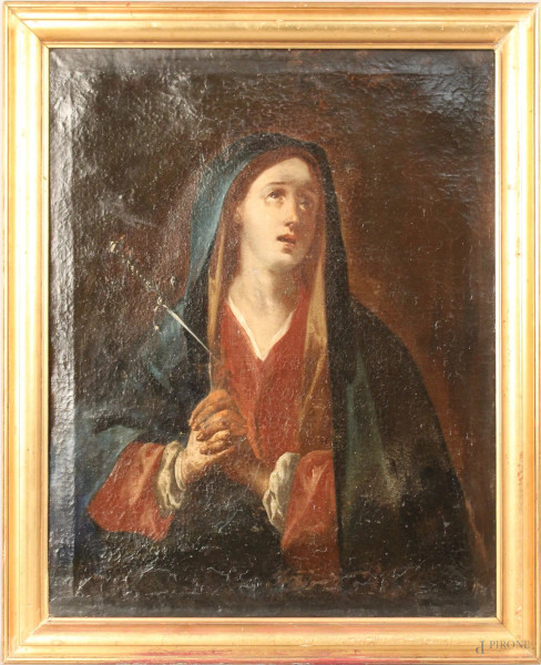La Vergine Addolorata, olio su tela, cm. 63,5x51, XVIII secolo, entro cornice.