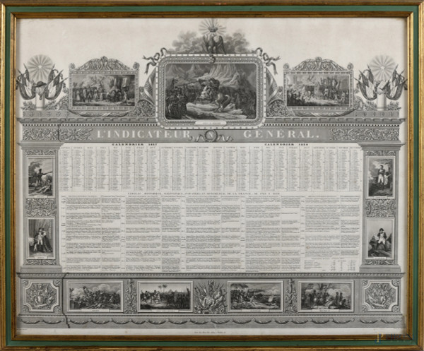 L'indicateur general, 1837-1838, stampa su carta, cm 56x69, entro cornice, (segni di usura, tracce di umidità, gore, increspature della carta, lacerazioni, difetti)