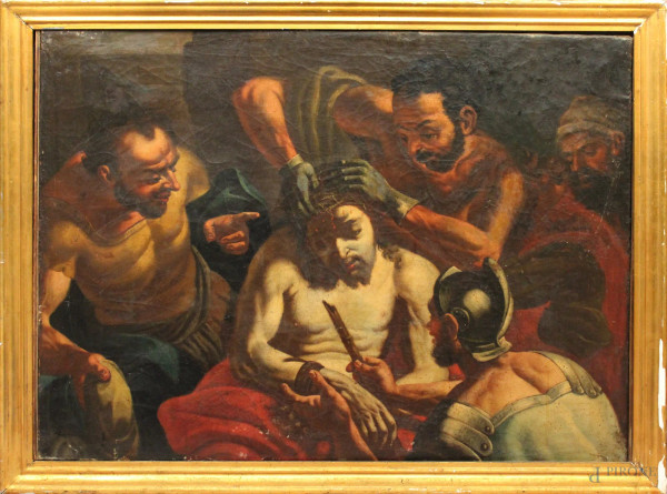 L&#39;incoronazione di Cristo, olio su tela 76x112 cm, Scuola Napoletana, fine XVIII sec.
