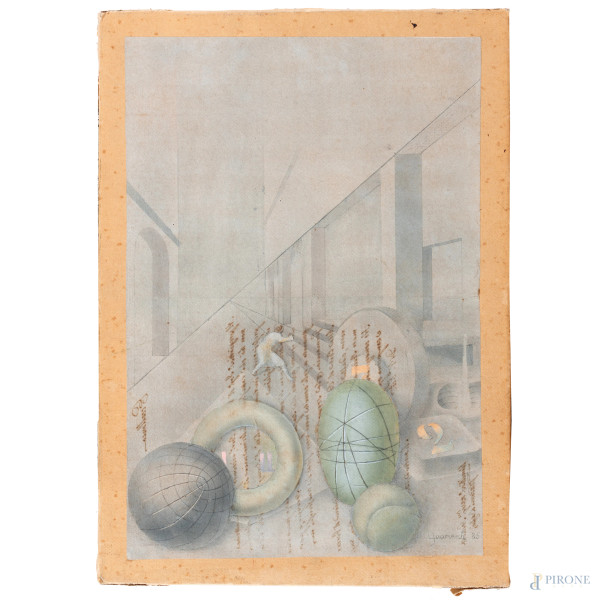 Carlo Guarienti (1923-2023), Senza Titolo, tecnica mista su carta applicata su carta e poi su tela, misure foglio cm 39,5x27, firmato e datato in basso 