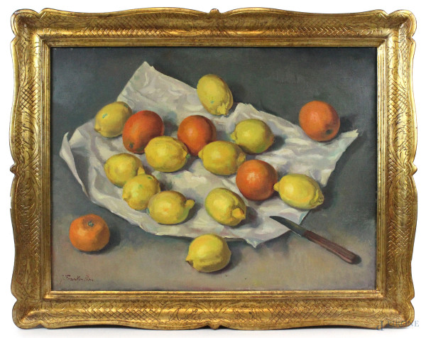 Jan Pieterszoon Franken - Limoni ed arance, olio su tela, cm 45,5x60,5, entro cornice.