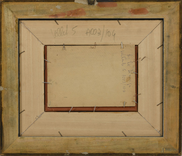 Scorcio alpino, olio su cartoncino, cm 12x17, entro cornice, firmato in basso a destra (piccole c...