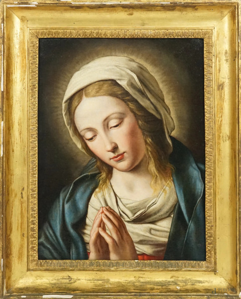Seguace di Giovan Battista Salvi detto il Sassoferrato (Sassoferrato 1609 - Roma 1685),Vergine in preghiera, olio su tela, cm 47x37,5, XVIII secolo, entro cornice
