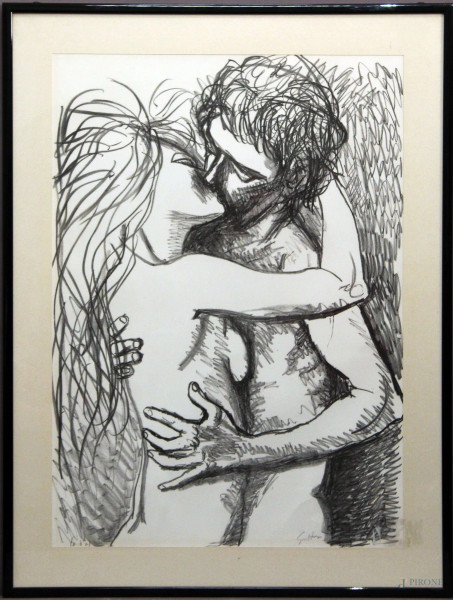 Renato Guttuso - Amanti, litografia, prova d'autore, 70x50 cm, entro cornice