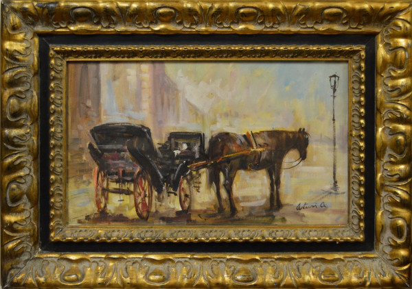 Carrozza, olio su tela, 49x29 cm, entro cornice
