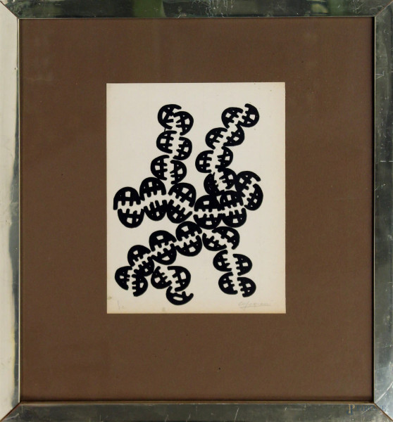 Superficie, lito 24x18 cm, firmato entro cornice