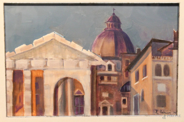 Scorcio di Roma, dipinto ad olio su tela, cm 40 x 60, entro cornice, firmato.