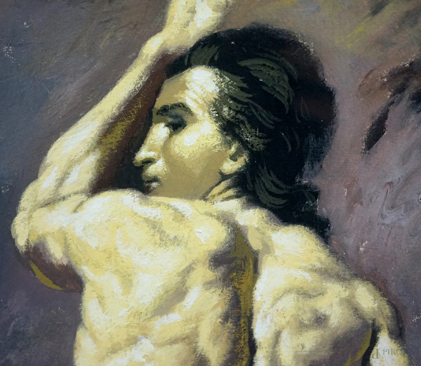 Coppia di nudi virili, XX secolo, tempera su carta, misure massime cm 42x32 compreso passepartout...