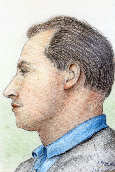 Profilo d'uomo, tecnica mista su carta, cm 33x23, firmato, entro cornice