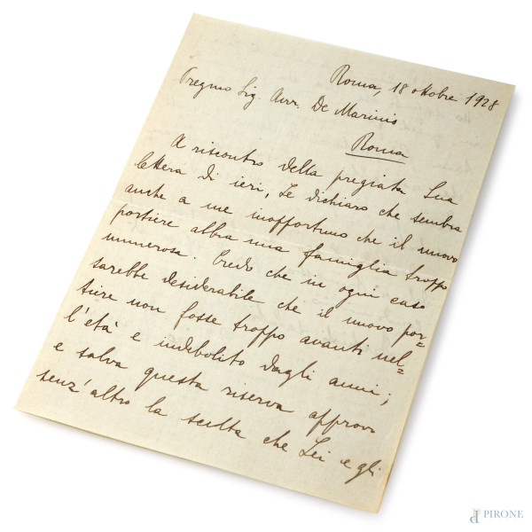 Lotto di due lettere autografe di Enrico Fermi, rispettivamente datate 1928 e 1934