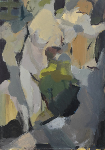 Edoardo Krumm (1916-1993), Nudi femminili in un esterno, tecnica mista su tela, cm 100x70, firmato al retro