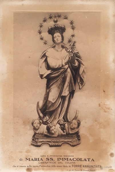 Prodigiosa immagine di Maria SS. Immacolata, cromolitografia ottocentesca su carta di scuola napoletana, cm 28x18