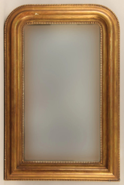 Specchiera di linea rettangolare in legno dorato, XX sec, h. 81x52,5 cm.