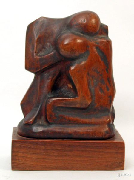 Annibale Zucchini - Amanti, scultura in legno, cm 26x18,5x10,5.