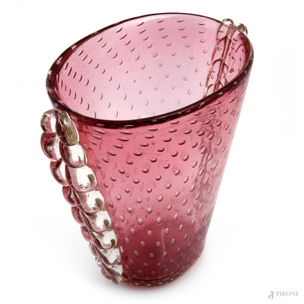 Vaso in vetro di Murano nei toni del rosa, anni Quaranta del XX secolo, altezza cm 33, (segni di ...