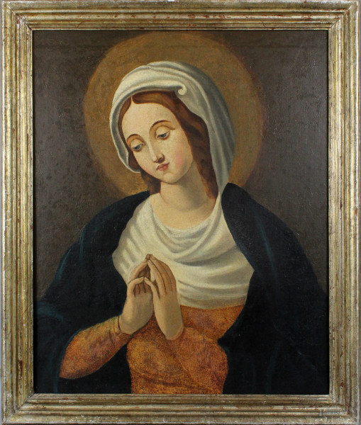 Madonna in preghiera, olio su tela, cm. 55x45, XVIII secolo, entro cornice.