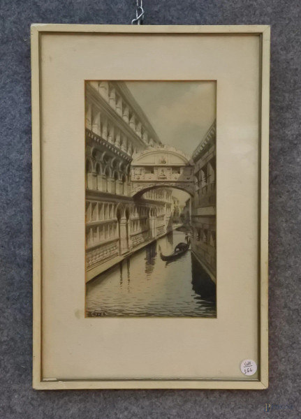 Scorcio di Venezia, aquarello su carta 18x28 cm, entro cornice firmato.