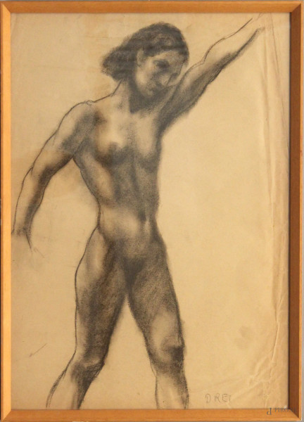 Nudo di donna, carboncino su carta, cm 58x42, firmato, entro cornice.