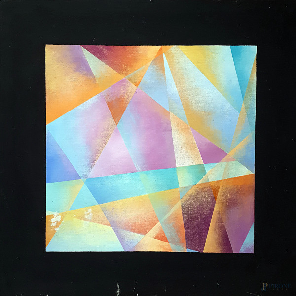 Artista del Novecento, Composizione futurista geometrica, olio su tela, cm 90x90