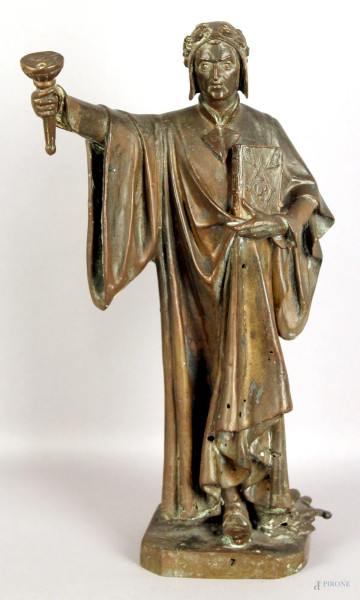 Dante, scultura in bronzo, primi 900, h. 42 cm.