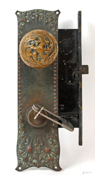 Serratura in metallo P. & F. Corbin 19 June 1883, XIX secolo, cm 12x28x20