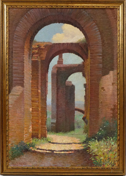 Fausto Vagnetti - Archi severiani al Palatino, olio su tela, cm 93x64, entro cornice.