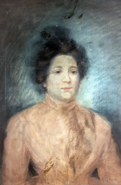 Ritratto di nobile signora, pastello, cm 74x46, XIX sec, entro cornice.