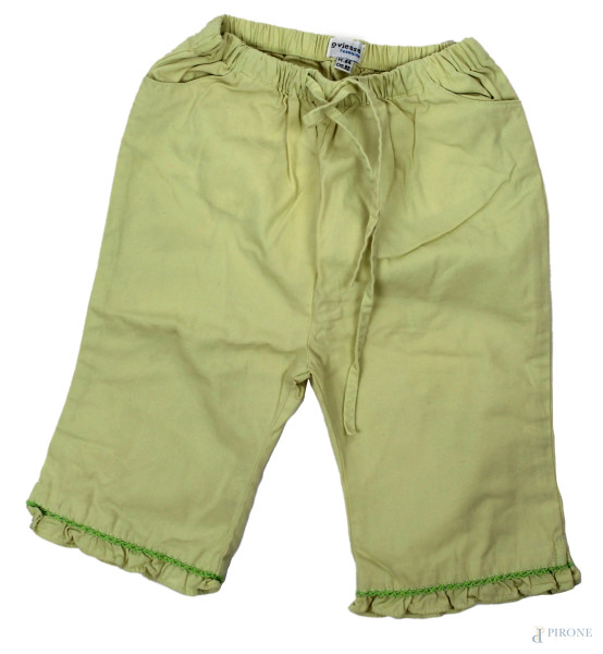 Oviesse, pantalone da bambina verde in cotone, elastico e laccetto in vita, taglia 2 anni, (segni di utilizzo).