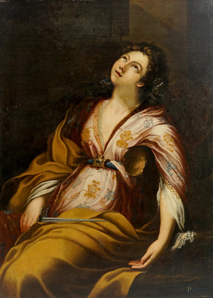 Scuola italiana del XVII secolo, Lucrezia, olio su tela, cm 135x96,5