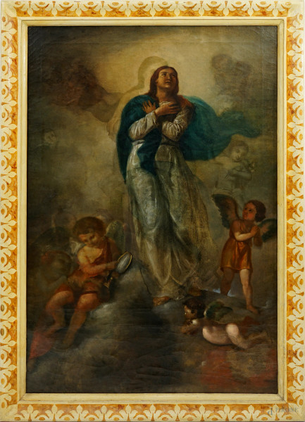 Scuola italiana del XIX secolo, Immacolata Concezione, olio su tela, cm 113,5x77, entro cornice