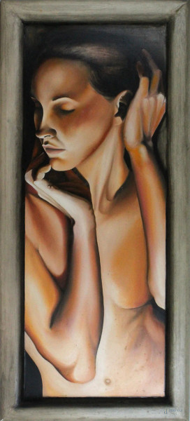 Sara Cordovana - Nudo di donna, olio su tavola, cm 97x35,5, entro cornice
