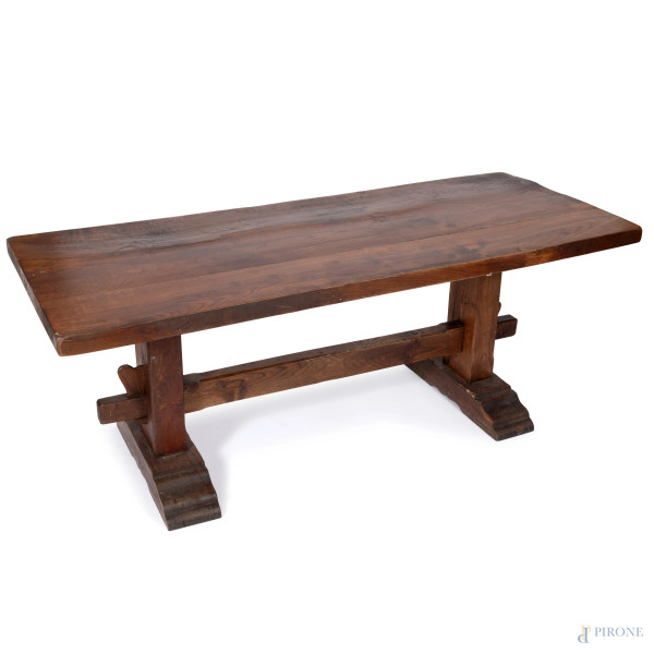 Tavolo fratino in noce, XIX secolo, cm 78x200c5x78, (graffi, segni di usura, difetti, scalfiture,...