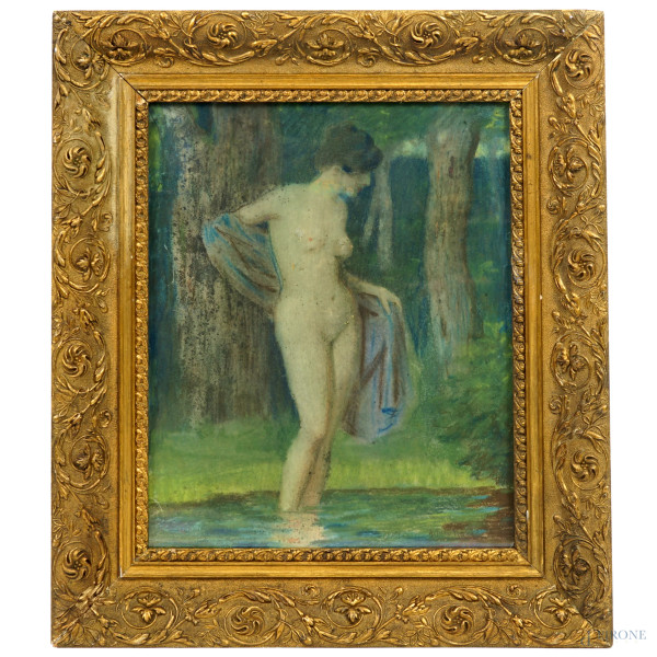 Nudo femminile, pastello su cartone, firmato, cm 50x40, entro cornice