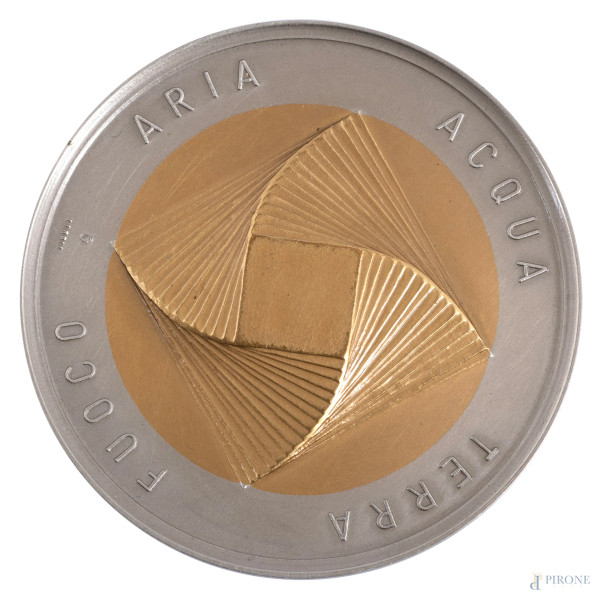 Mario Ceroli x Italstat, Moneta bimetallica in cupronichel e bronzital, diametro cm 5