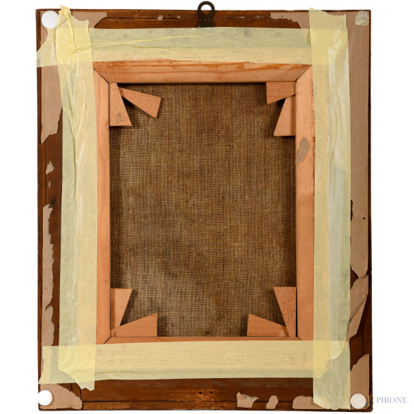 Giovane con volatili, olio su tela, XVIII secolo, cm 43,5x34, entro cornice, (difetti)