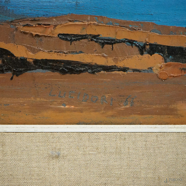 Scorcio di costa, olio su tela, cm 50x100, firmato e datato, entro cornice.