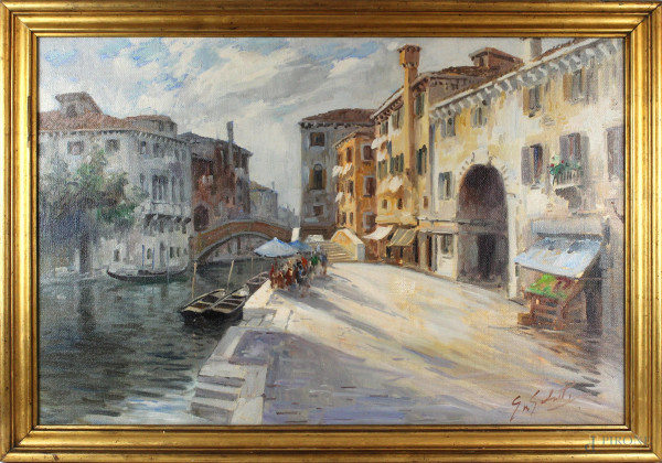 Scorcio di Venezia , olio su tela, cm 60x90, firmato G. Salviati, entro cornice.