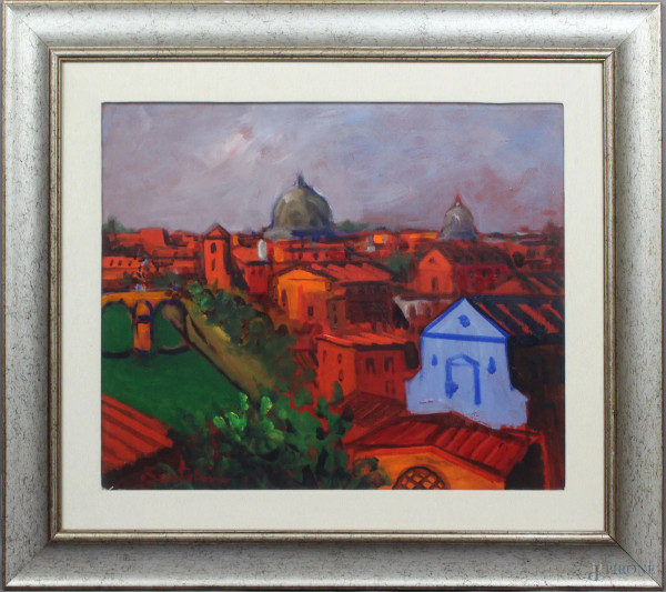 Giuseppe Bertolini - Tetti di Roma,olio su tela 50x60cm, entro cornice.