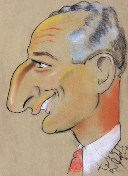 Teo Gianniotti - Caricatura futurista 1946, tecnica mista su carta, cm 32x23, firmato e datato in basso a destra,  entro cornice