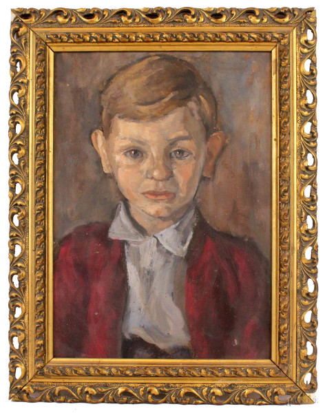 Ritratto di fanciullo, olio su tavola, cm 35x25, XX secolo, entro cornice