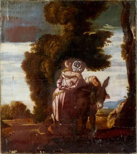 La parabola del buon Samaritano, olio su tela, cm 50x45, XVII secolo, (difetti).